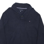 TOMMY HILFIGER Mens Navy Plain Jumper Shawl Collar Cotton Blend L Casual