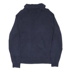 TOMMY HILFIGER Mens Navy Plain Jumper Shawl Collar Cotton Blend L Casual
