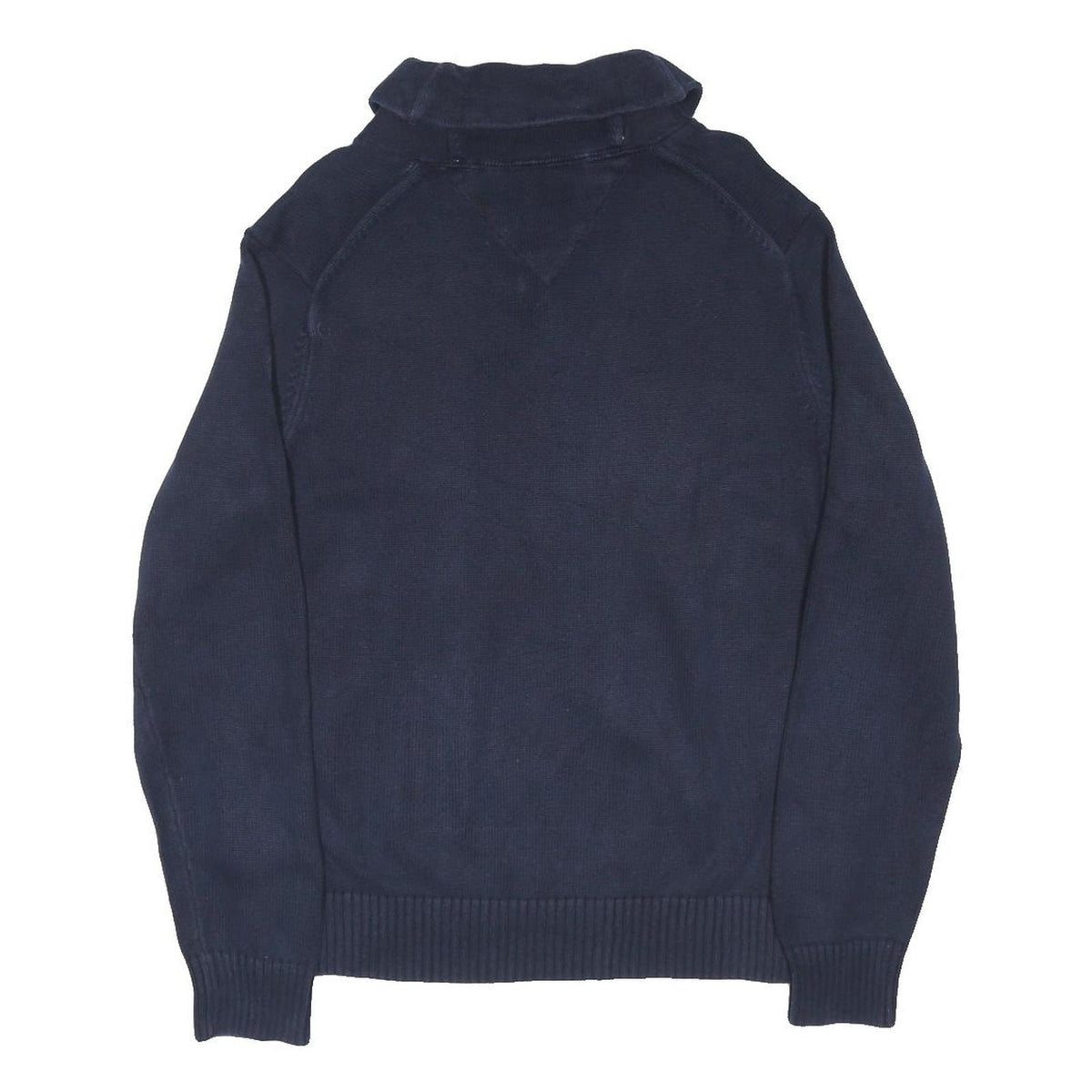 TOMMY HILFIGER Mens Navy Plain Jumper Shawl Collar Cotton Blend L Casual