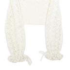 ZARA Womens Cream Patterned Jumper Round Neck Chunky Knit M Cropped Sleeve Ties