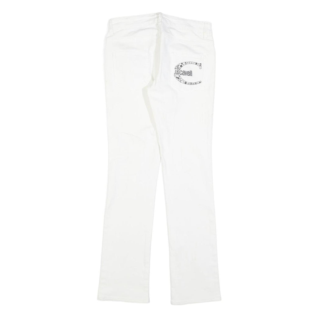 JUST CAVALLI Womens White Regular Fit Straight Denim Jeans W28 L30 Stylish Logo
