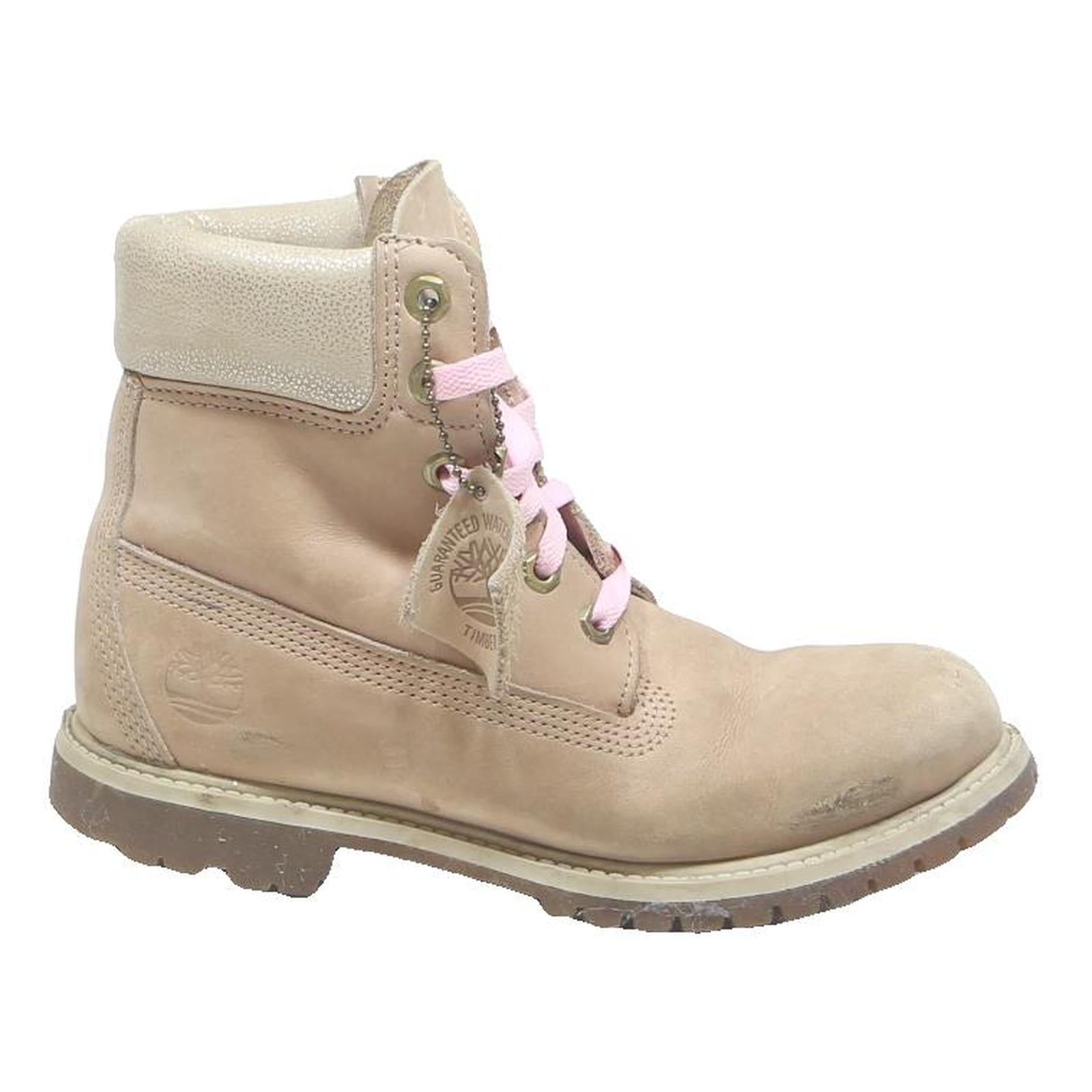 TIMBERLAND Womens Classic Boot Leather Beige UK 5 Pink Laces Durable Outdoor
