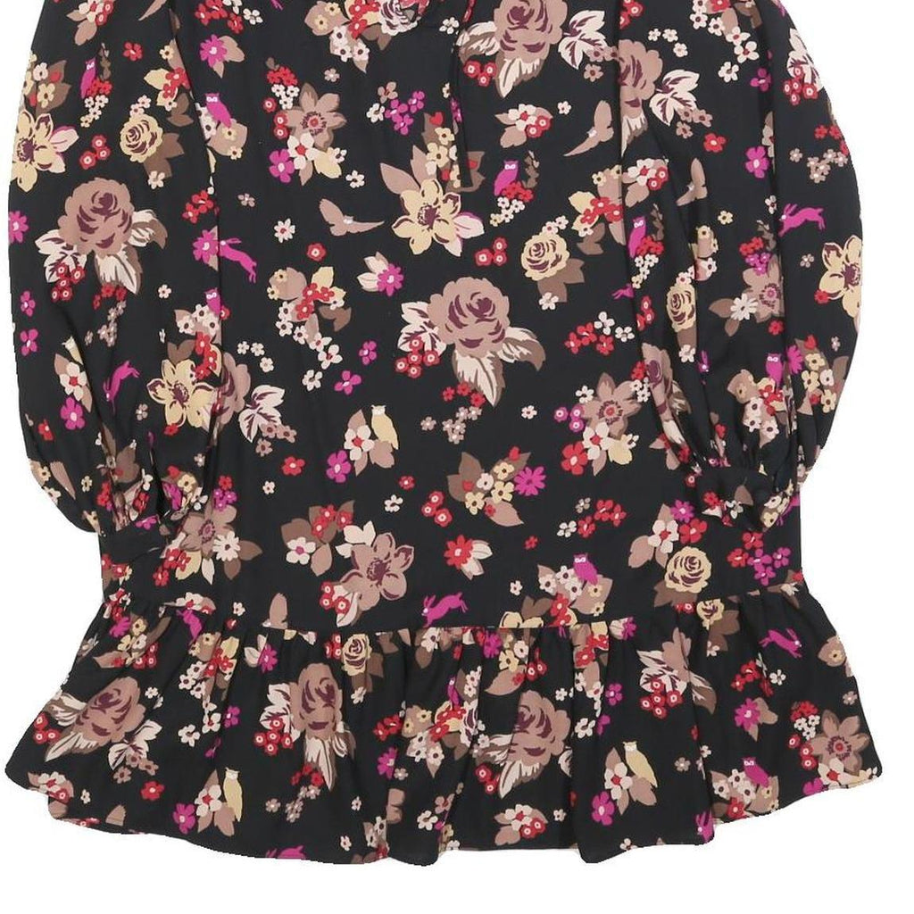 KATE SPADE Womens Black Floral Day Polyester Blend Mini Dress XS Tie Neck