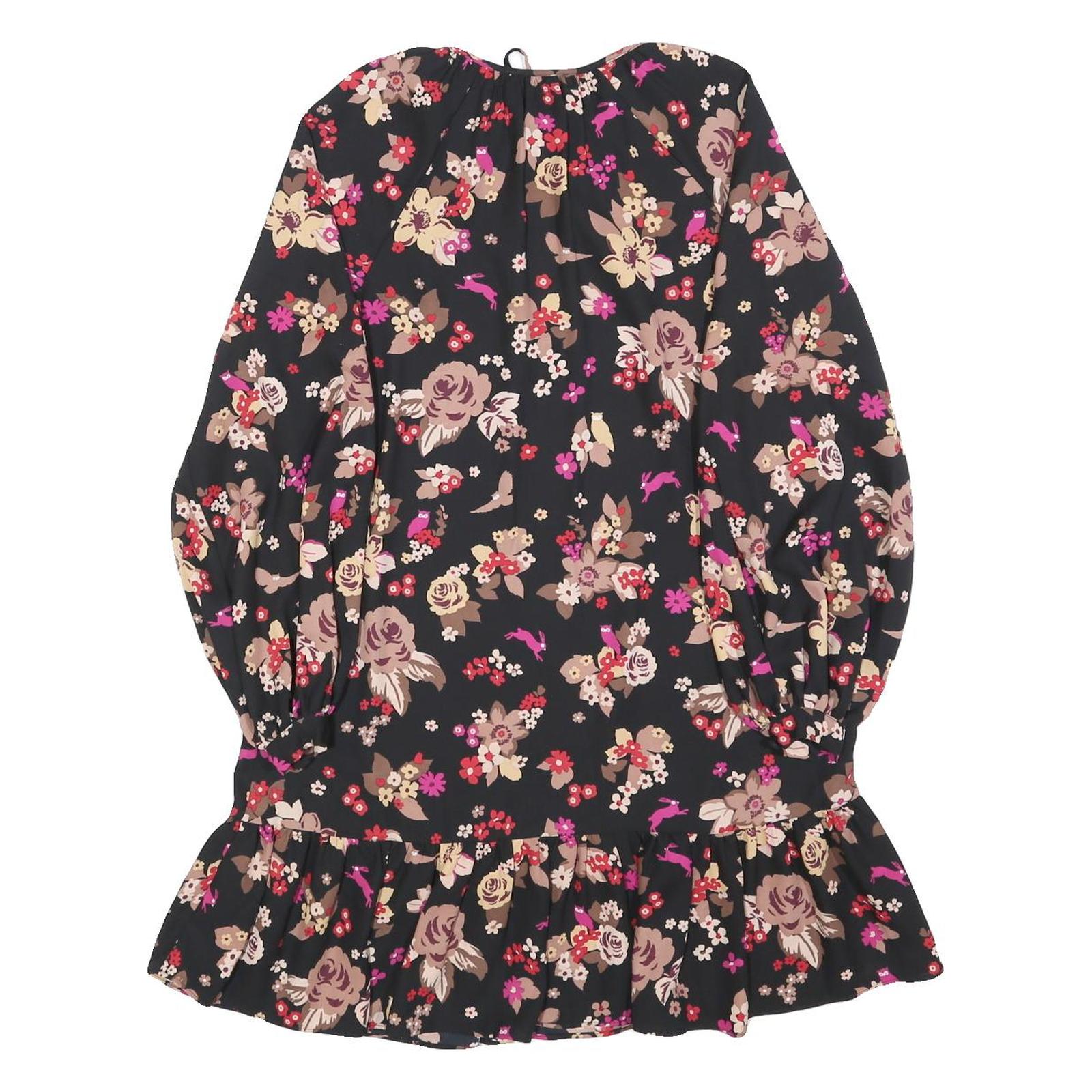 KATE SPADE Womens Black Floral Day Polyester Blend Mini Dress XS Tie Neck