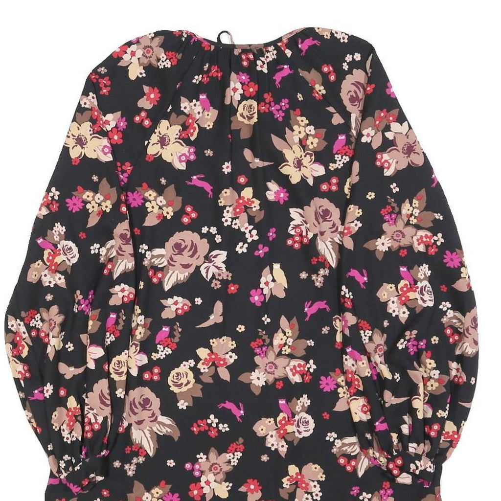 KATE SPADE Womens Black Floral Day Polyester Blend Mini Dress XS Tie Neck