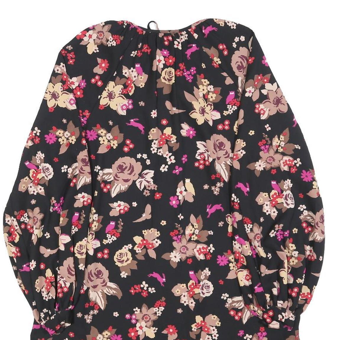 KATE SPADE Womens Black Floral Day Polyester Blend Mini Dress XS Tie Neck