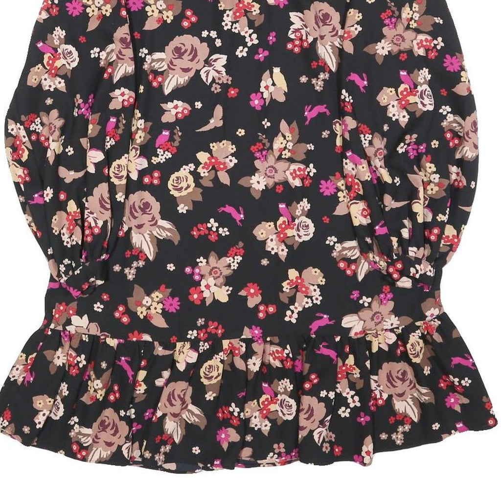 KATE SPADE Womens Black Floral Day Polyester Blend Mini Dress XS Tie Neck