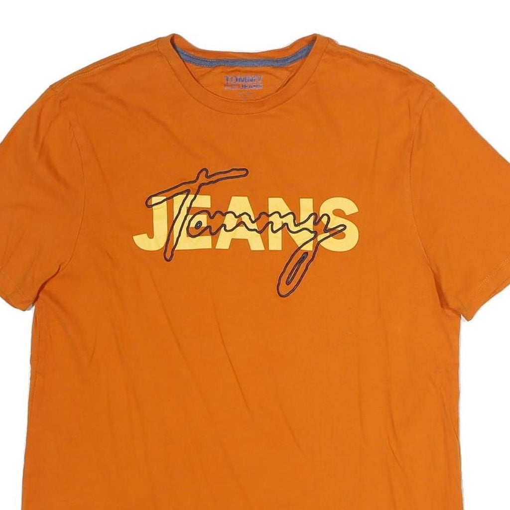 TOMMY JEANS Mens Orange Graphic T-Shirt M Short Sleeve Crew Neck Logo
