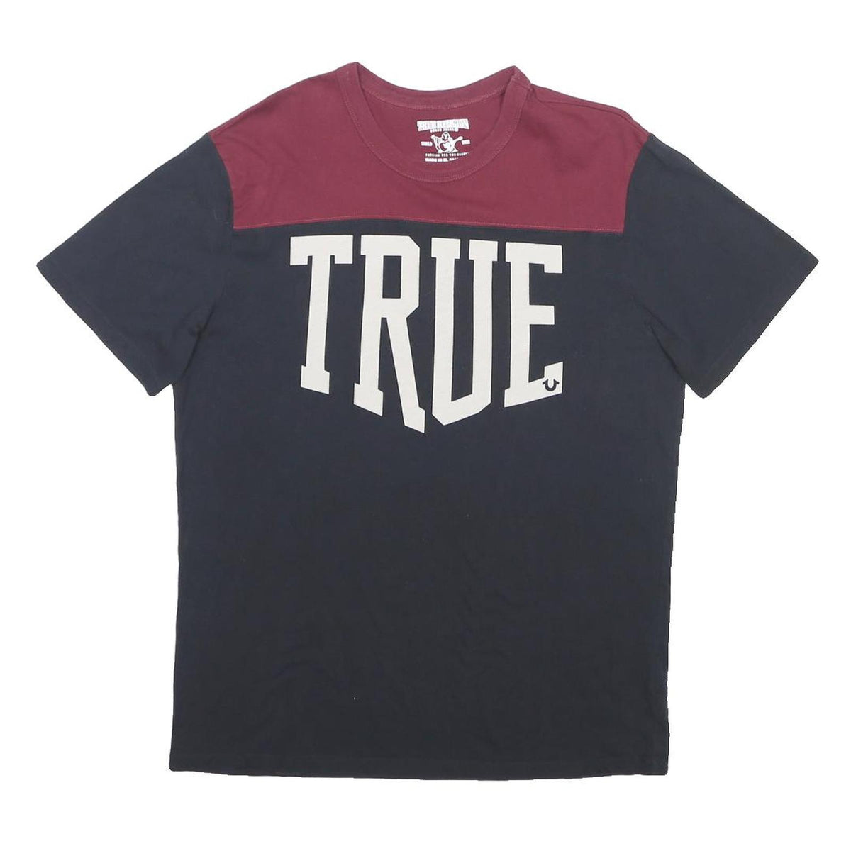 TRUE RELIGION Mens Navy & Burgundy True Graphic T-Shirt L Short Sleeve Crew Neck