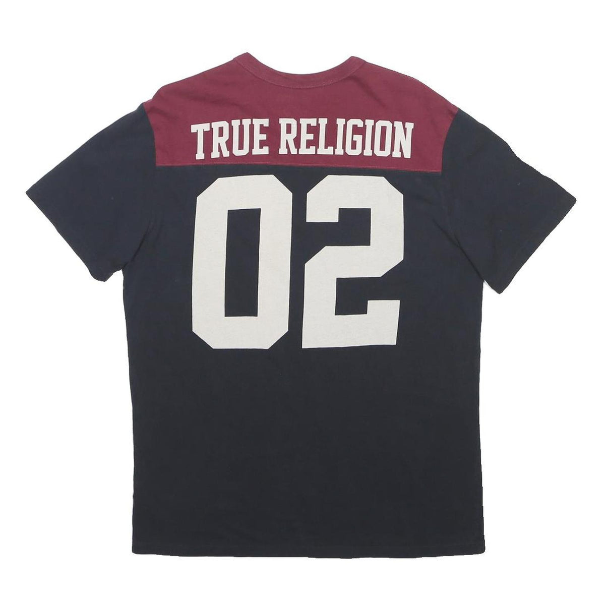 TRUE RELIGION Mens Navy & Burgundy True Graphic T-Shirt L Short Sleeve Crew Neck