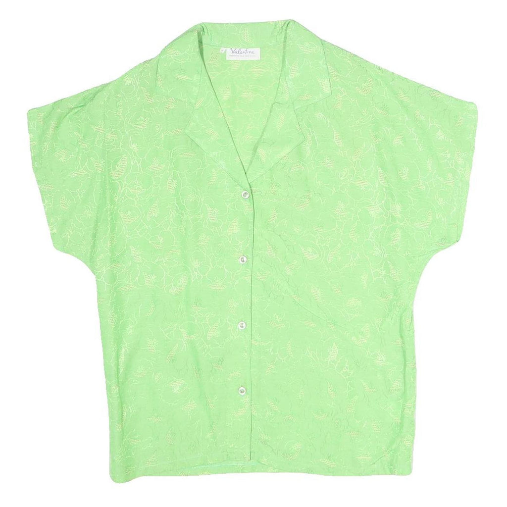 VALENTINE Womens Green Printed Blouse Short Sleeve Button Neck M Lightweight