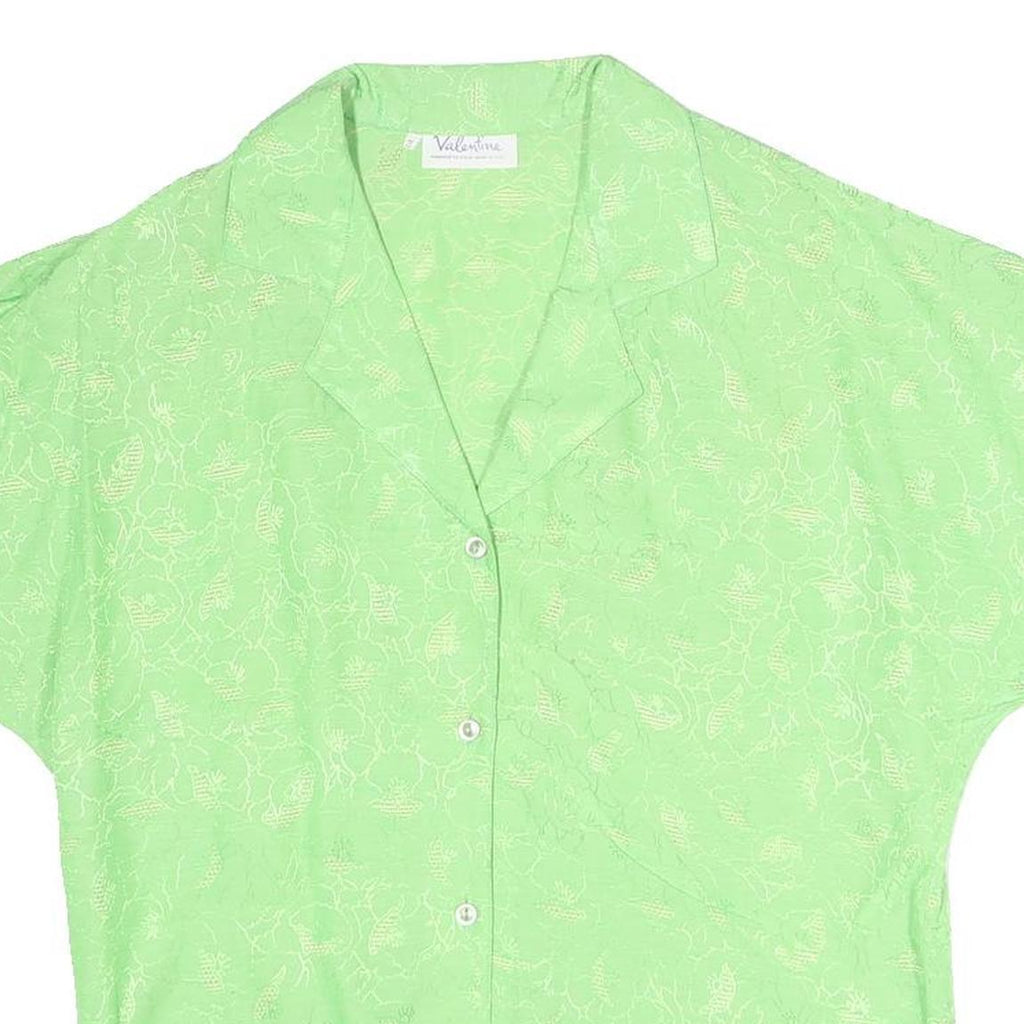 VALENTINE Womens Green Printed Blouse Short Sleeve Button Neck M Lightweight