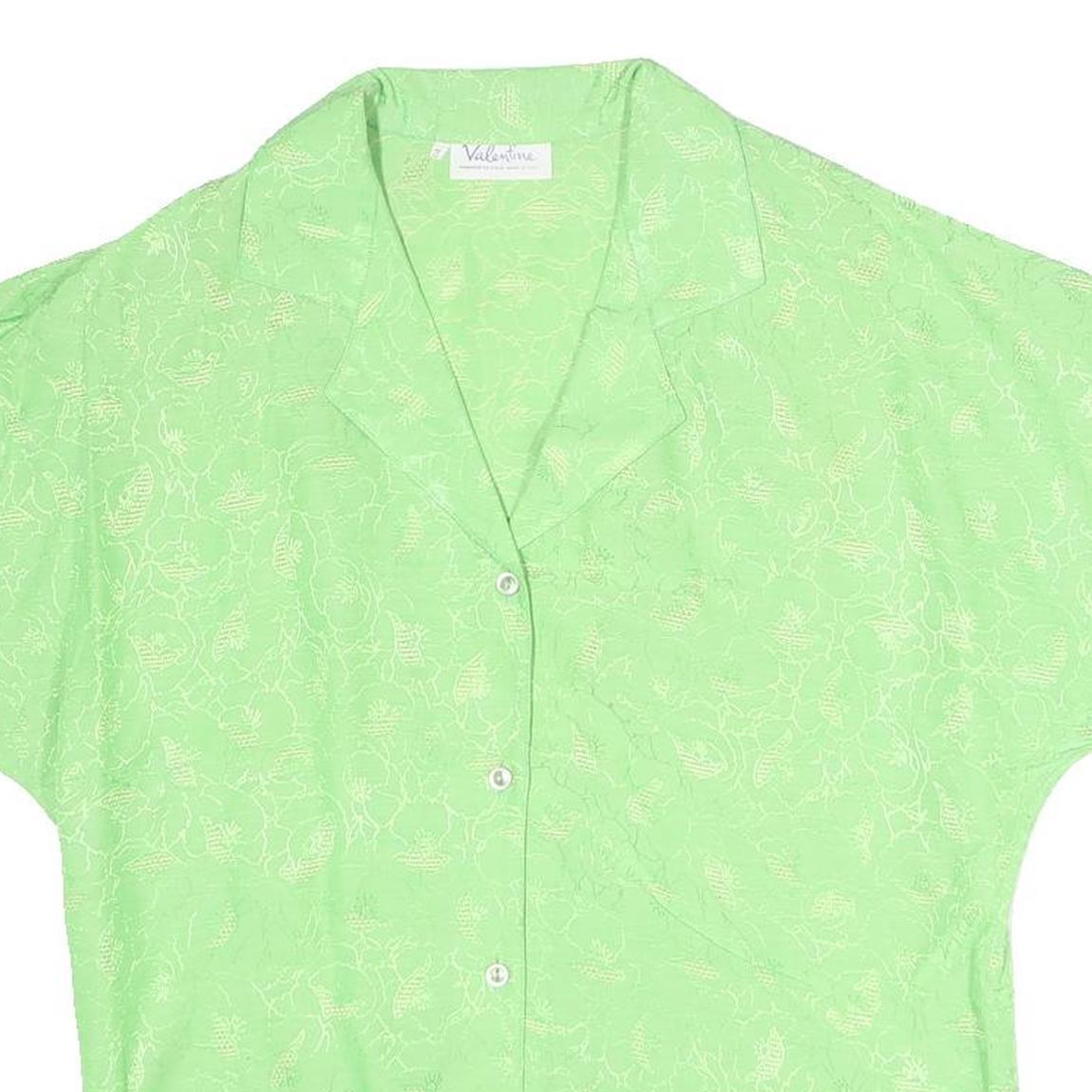 VALENTINE Womens Green Printed Blouse Short Sleeve Button Neck M Lightweight