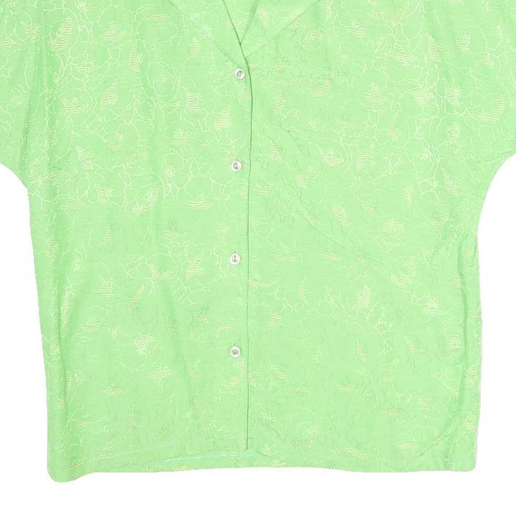 VALENTINE Womens Green Printed Blouse Short Sleeve Button Neck M Lightweight