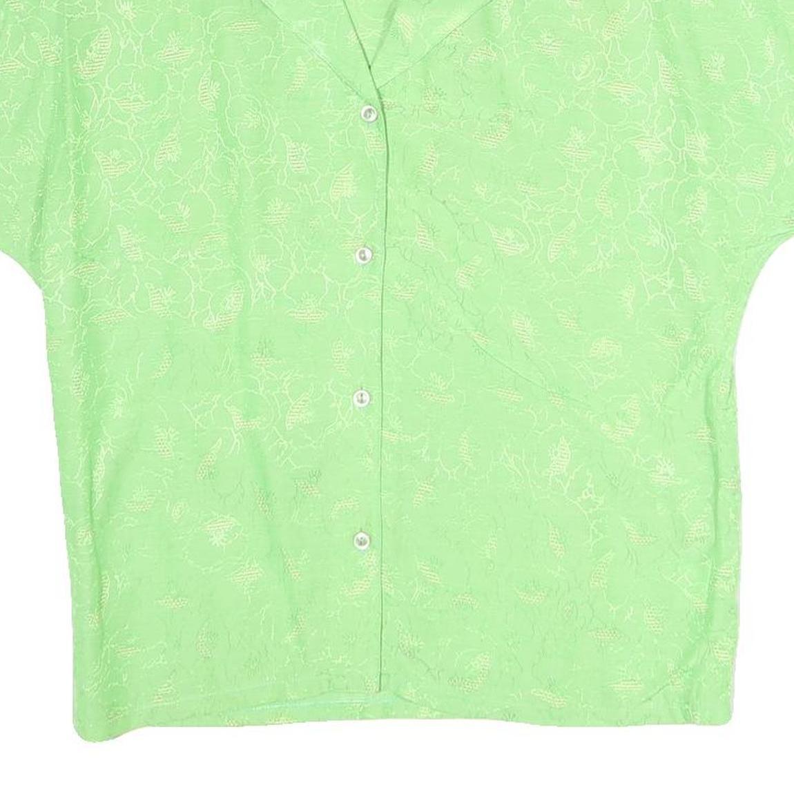 VALENTINE Womens Green Printed Blouse Short Sleeve Button Neck M Lightweight