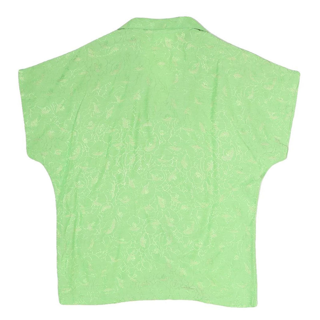VALENTINE Womens Green Printed Blouse Short Sleeve Button Neck M Lightweight