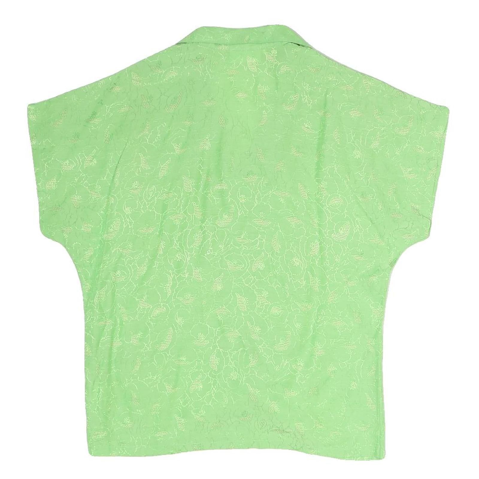 VALENTINE Womens Green Printed Blouse Short Sleeve Button Neck M Lightweight