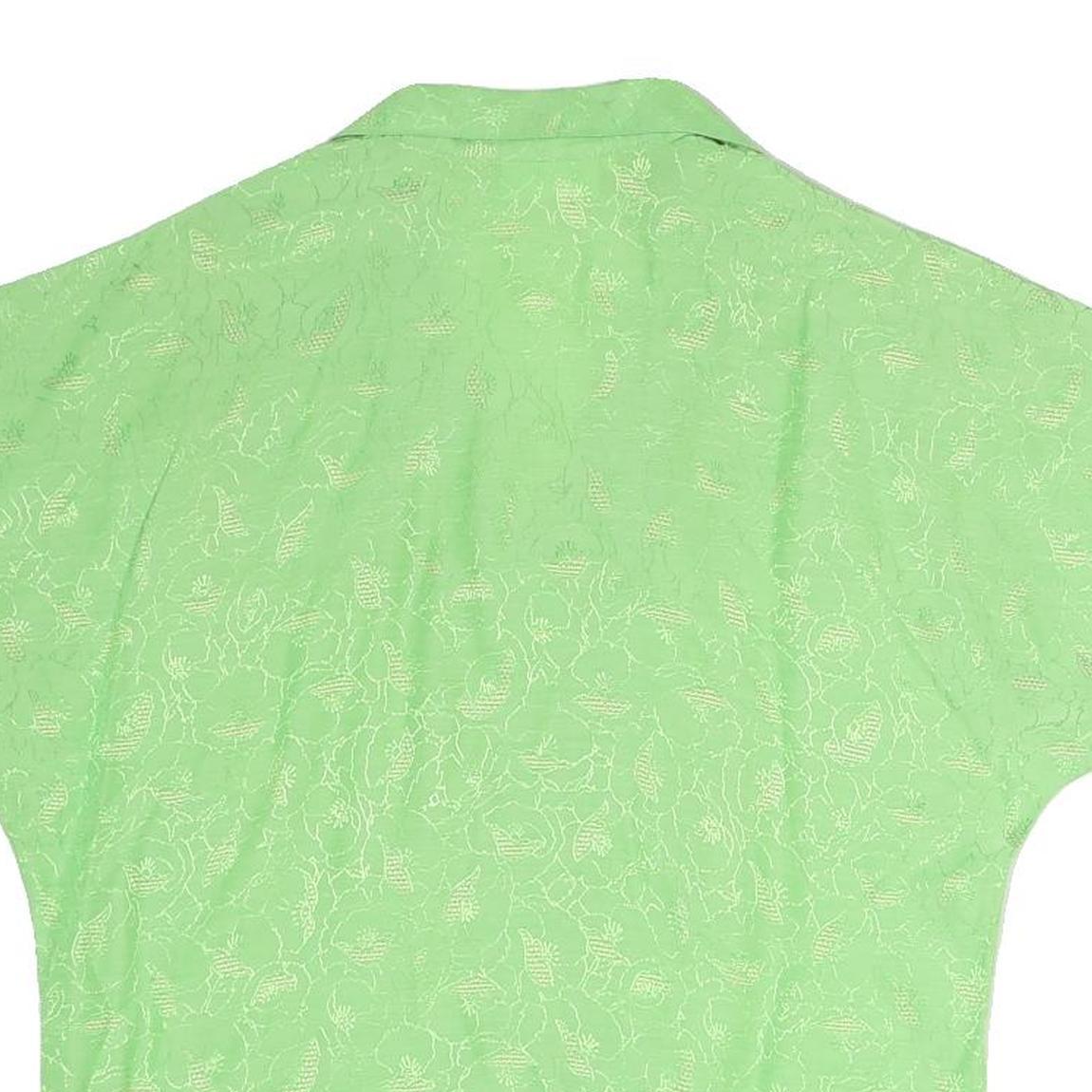 VALENTINE Womens Green Printed Blouse Short Sleeve Button Neck M Lightweight