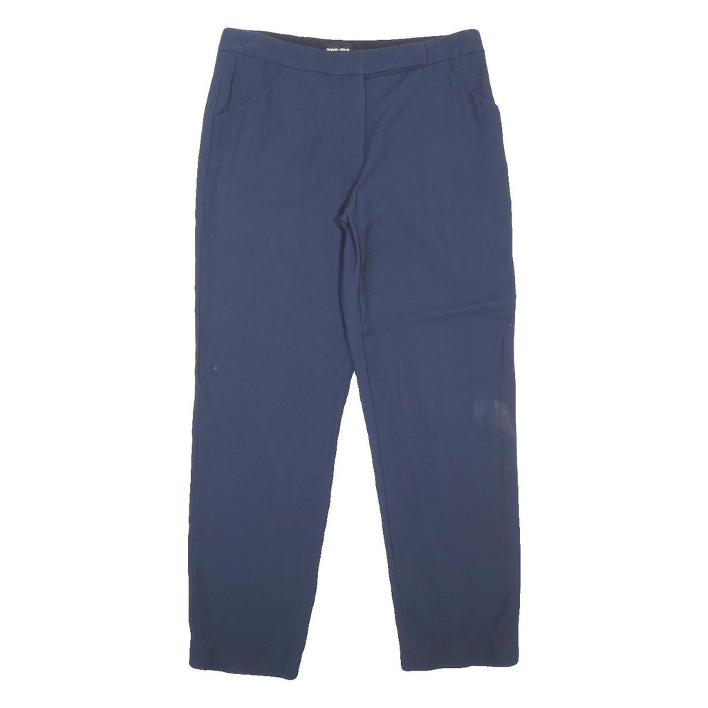 GIORGIO ARMANI Womens Wool Blend Navy Regular Fit Straight Trousers W32 L29
