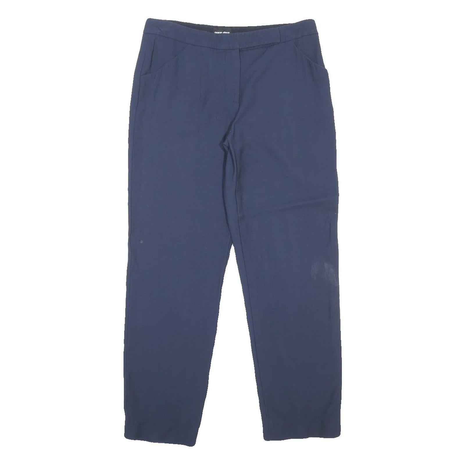 GIORGIO ARMANI Womens Wool Blend Navy Regular Fit Straight Trousers W32 L29