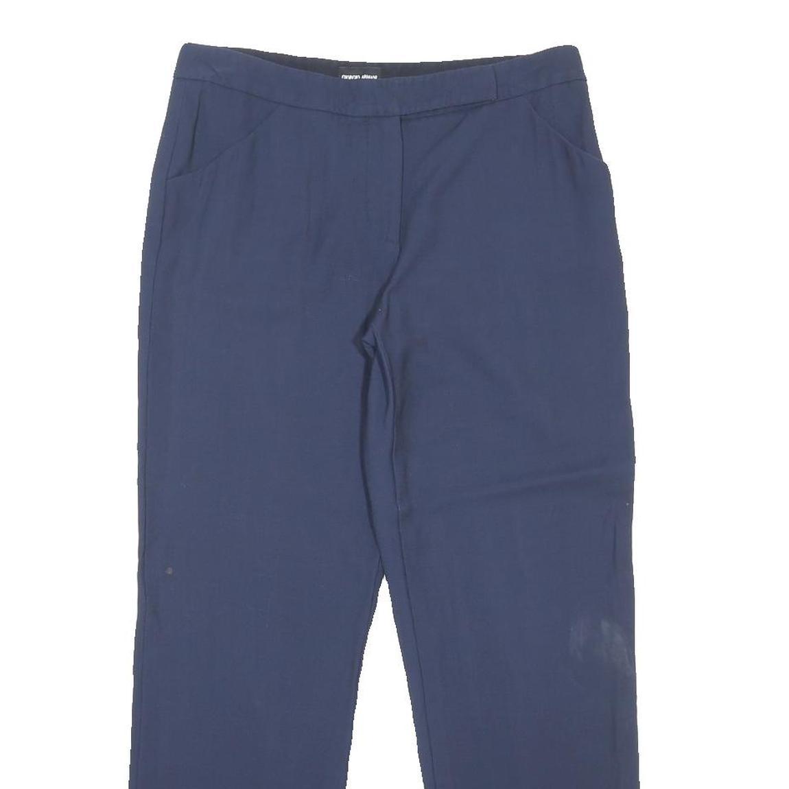 GIORGIO ARMANI Womens Wool Blend Navy Regular Fit Straight Trousers W32 L29