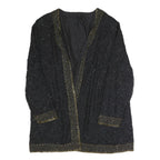 Womens Black Beaded Embellished Open Front Jacket XL Polyester Blend Evening