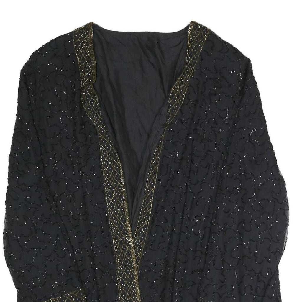 Womens Black Beaded Embellished Open Front Jacket XL Polyester Blend Evening