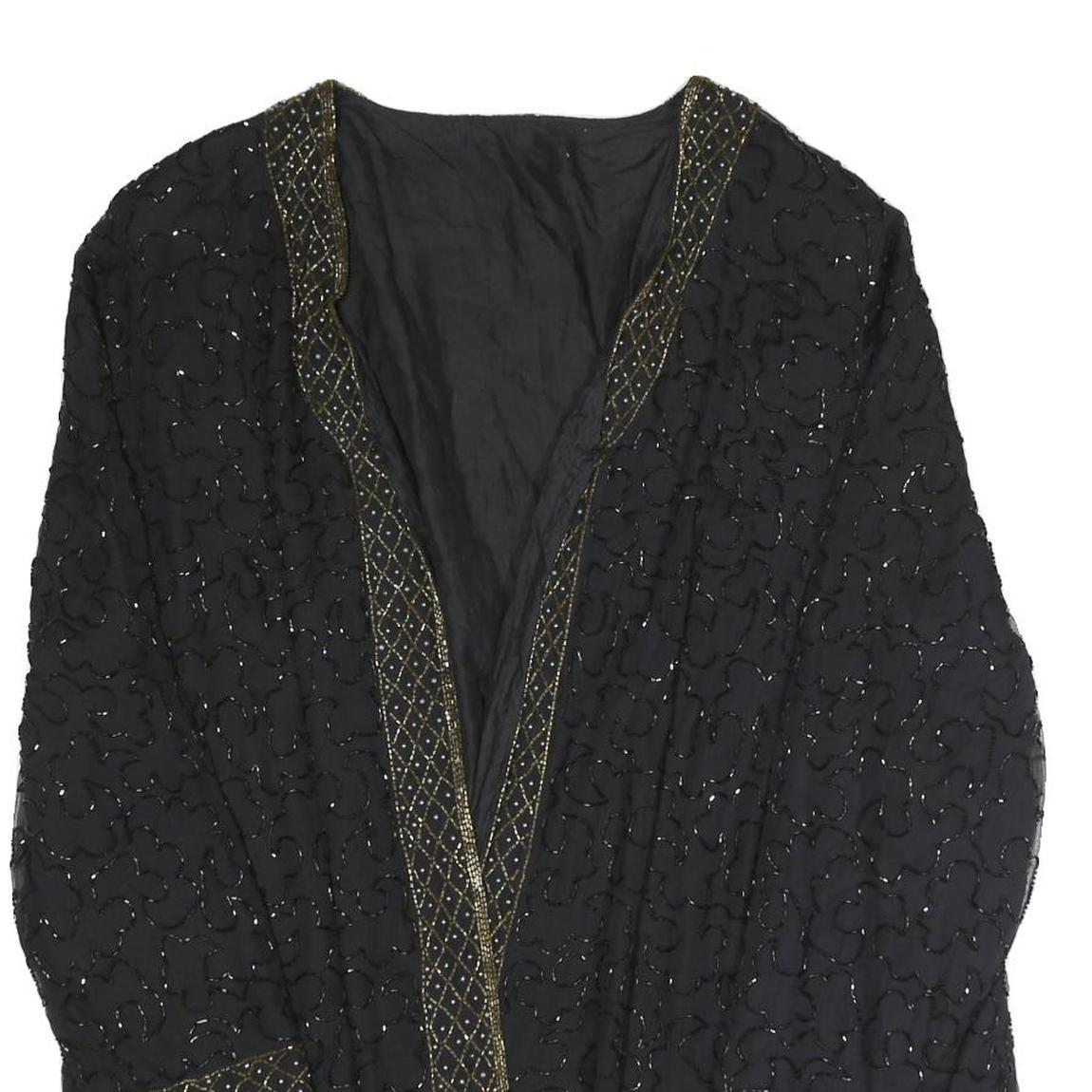 Womens Black Beaded Embellished Open Front Jacket XL Polyester Blend Evening