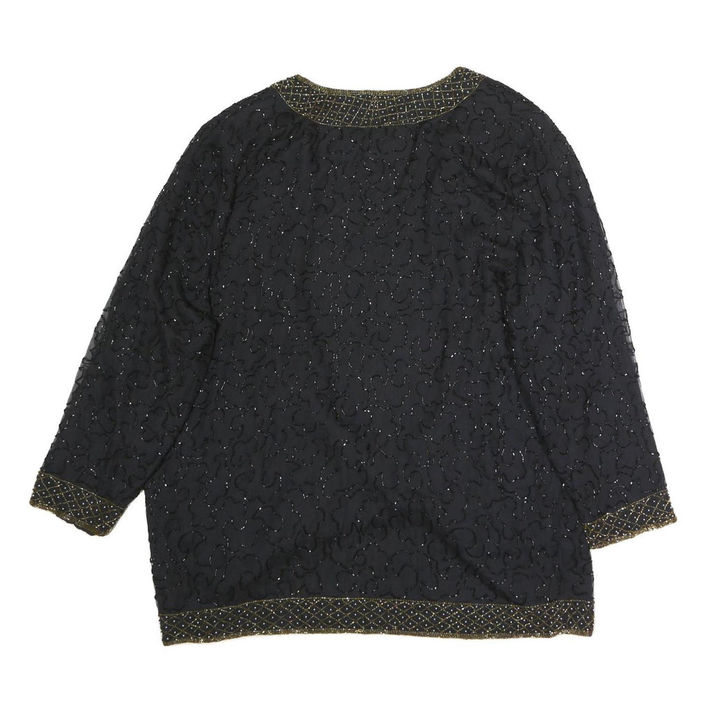 Womens Black Beaded Embellished Open Front Jacket XL Polyester Blend Evening