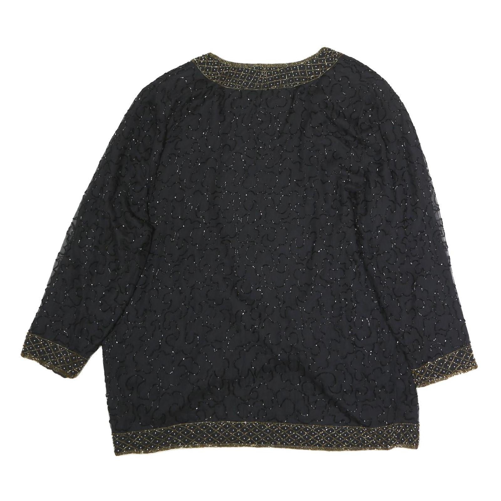 Womens Black Beaded Embellished Open Front Jacket XL Polyester Blend Evening