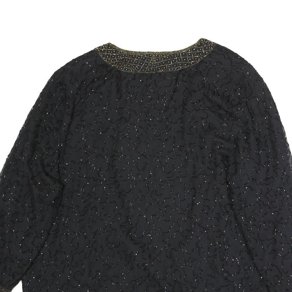 Womens Black Beaded Embellished Open Front Jacket XL Polyester Blend Evening