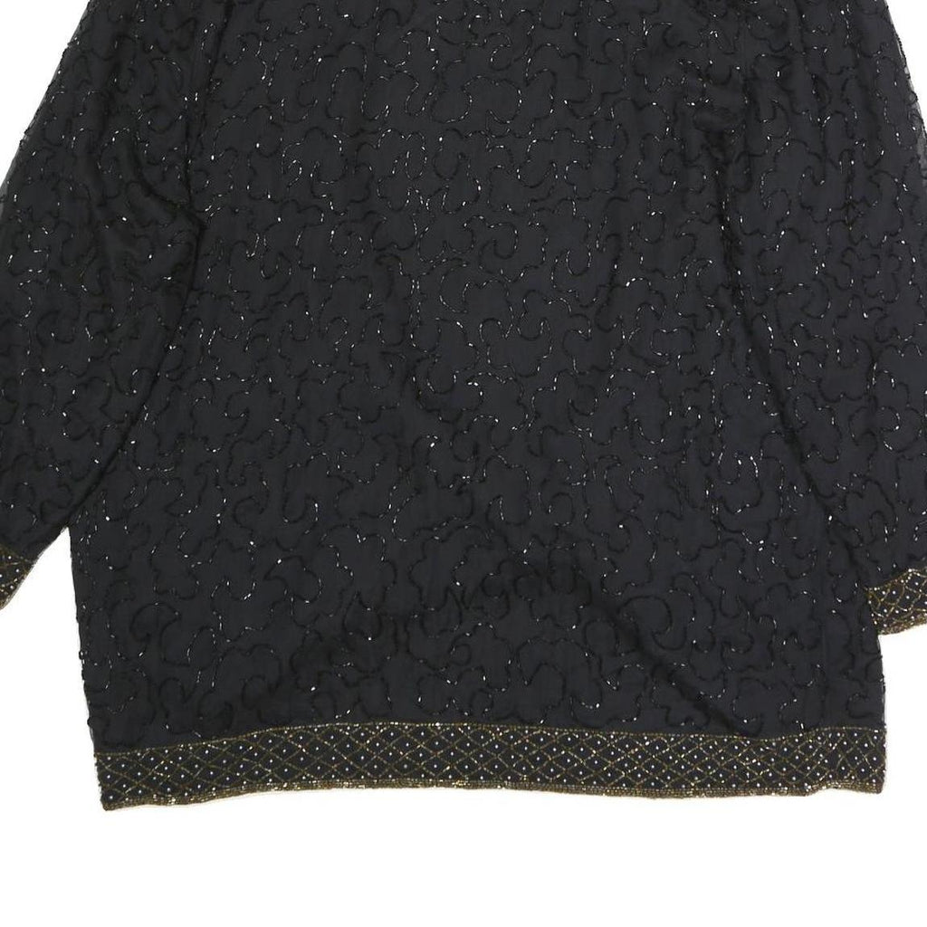 Womens Black Beaded Embellished Open Front Jacket XL Polyester Blend Evening