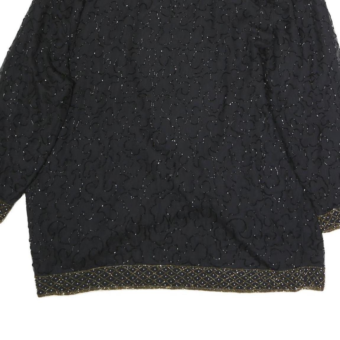 Womens Black Beaded Embellished Open Front Jacket XL Polyester Blend Evening