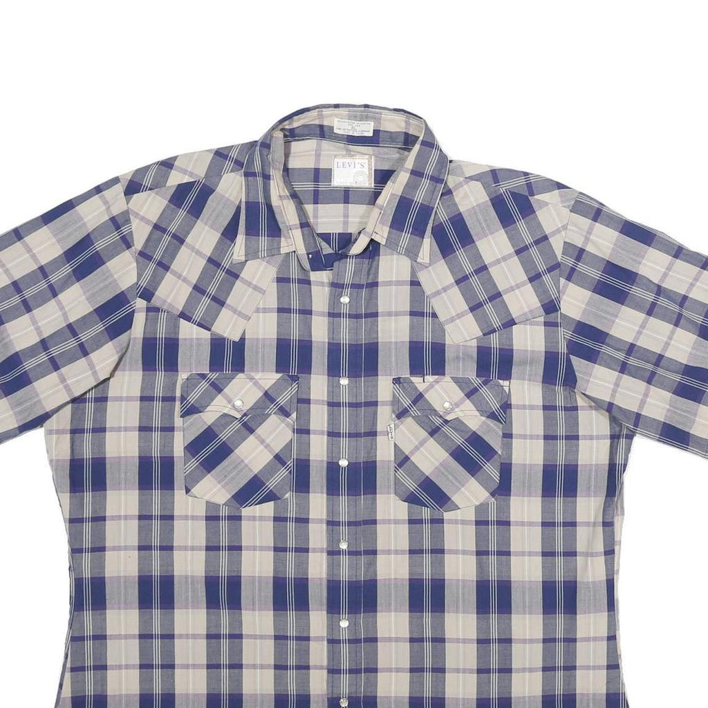 LEVI'S Mens Blue & Cream Checked Shirt L Cotton Short Sleeve Casual