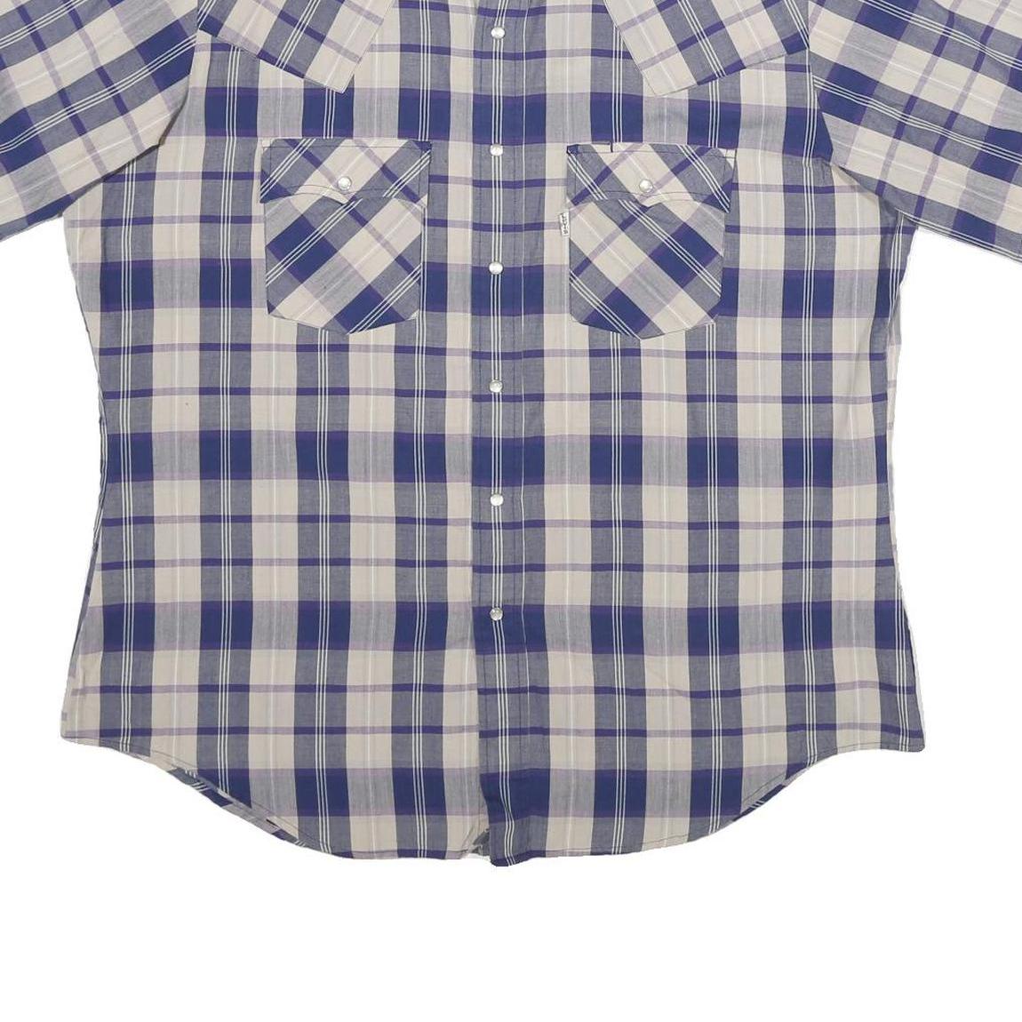 LEVI'S Mens Blue & Cream Checked Shirt L Cotton Short Sleeve Casual