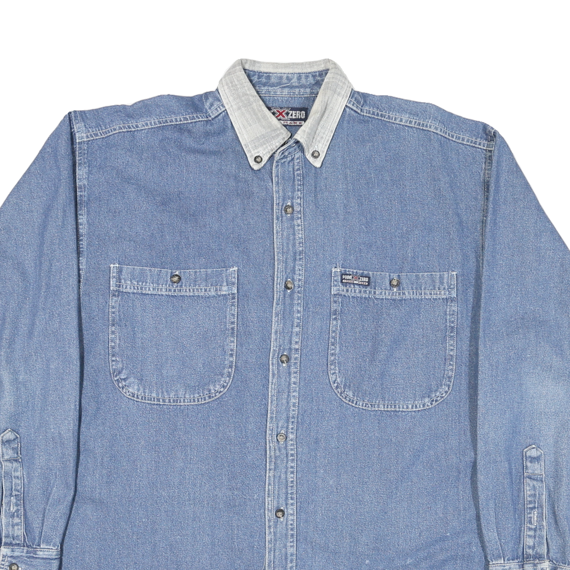 POINT ZERO Mens Blue Denim Shirt M Button Down Collar Long Sleeve Casual