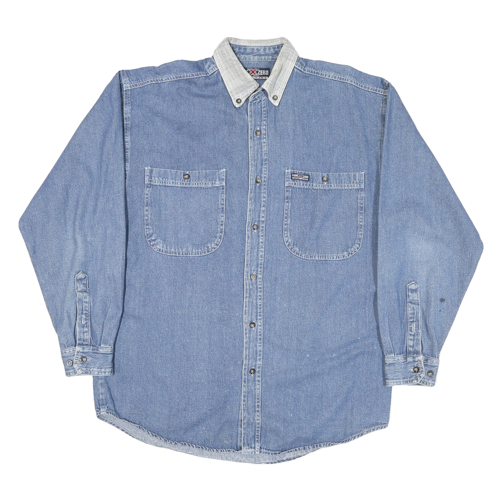 POINT ZERO Mens Blue Denim Shirt M Button Down Collar Long Sleeve Casual