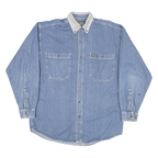 POINT ZERO Mens Blue Denim Shirt M Button Down Collar Long Sleeve Casual