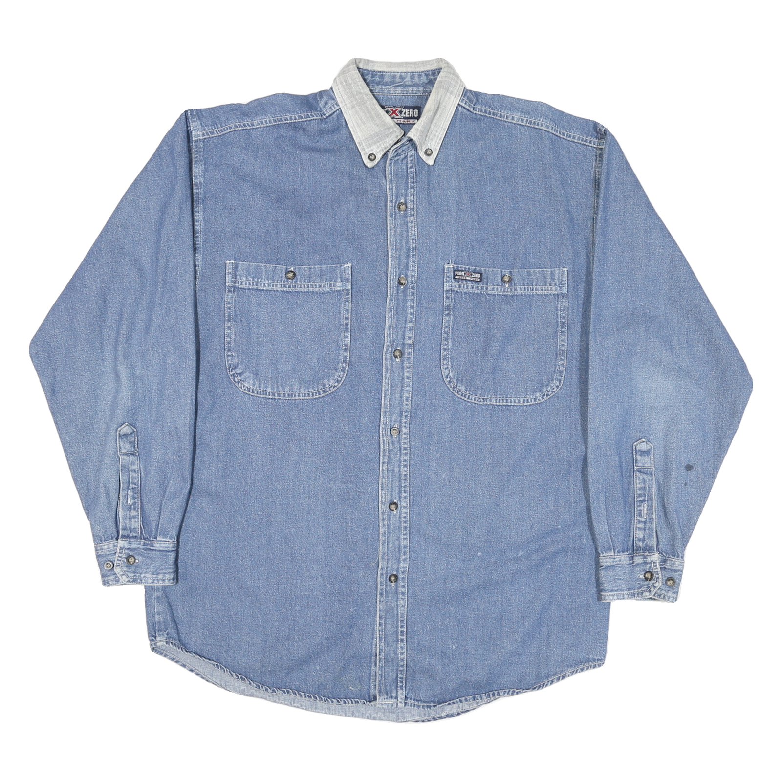 POINT ZERO Mens Blue Denim Shirt M Button Down Collar Long Sleeve Casual
