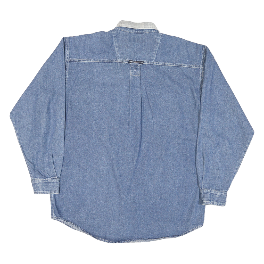 POINT ZERO Mens Blue Denim Shirt M Button Down Collar Long Sleeve Casual