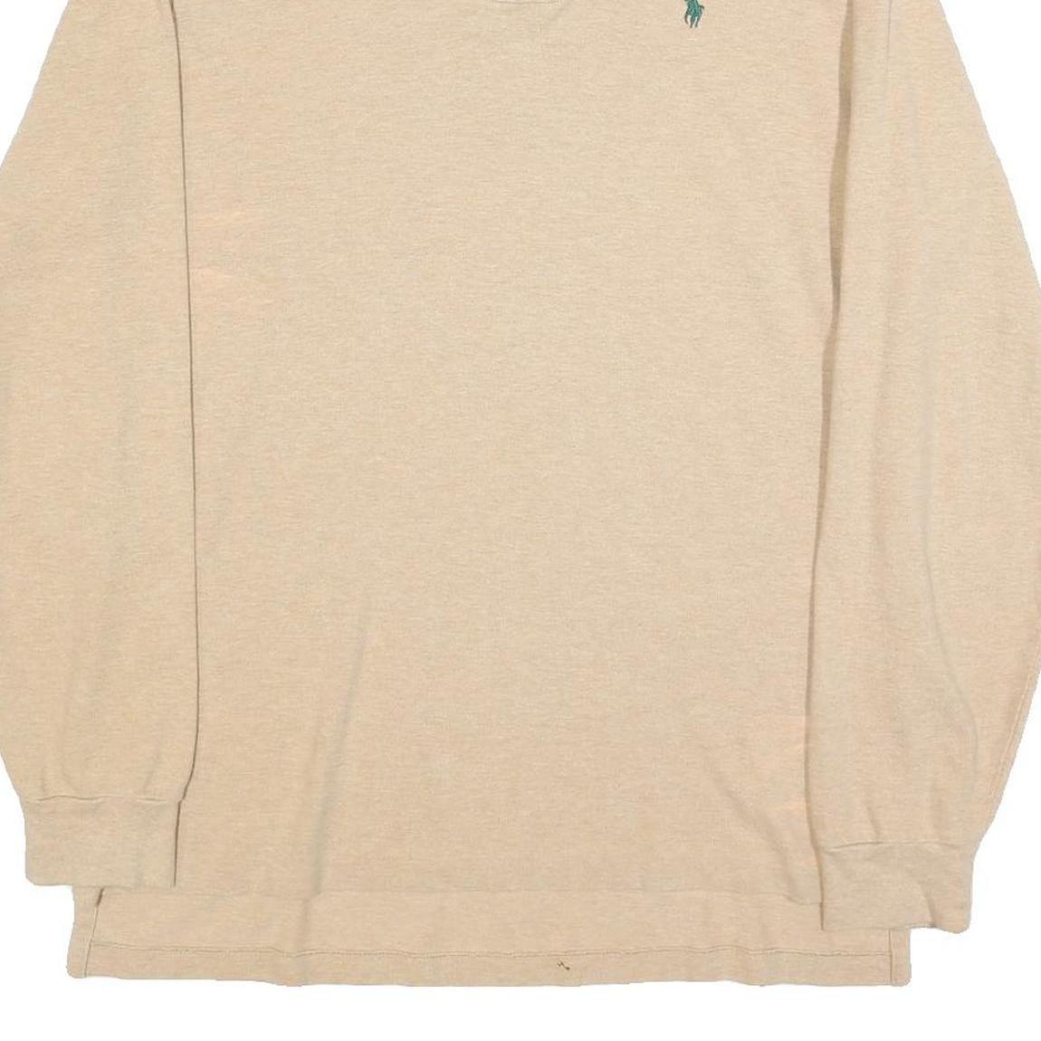 POLO RALPH LAUREN Mens Beige Long Sleeve Plain L Polo Shirt Cotton Blend Classic