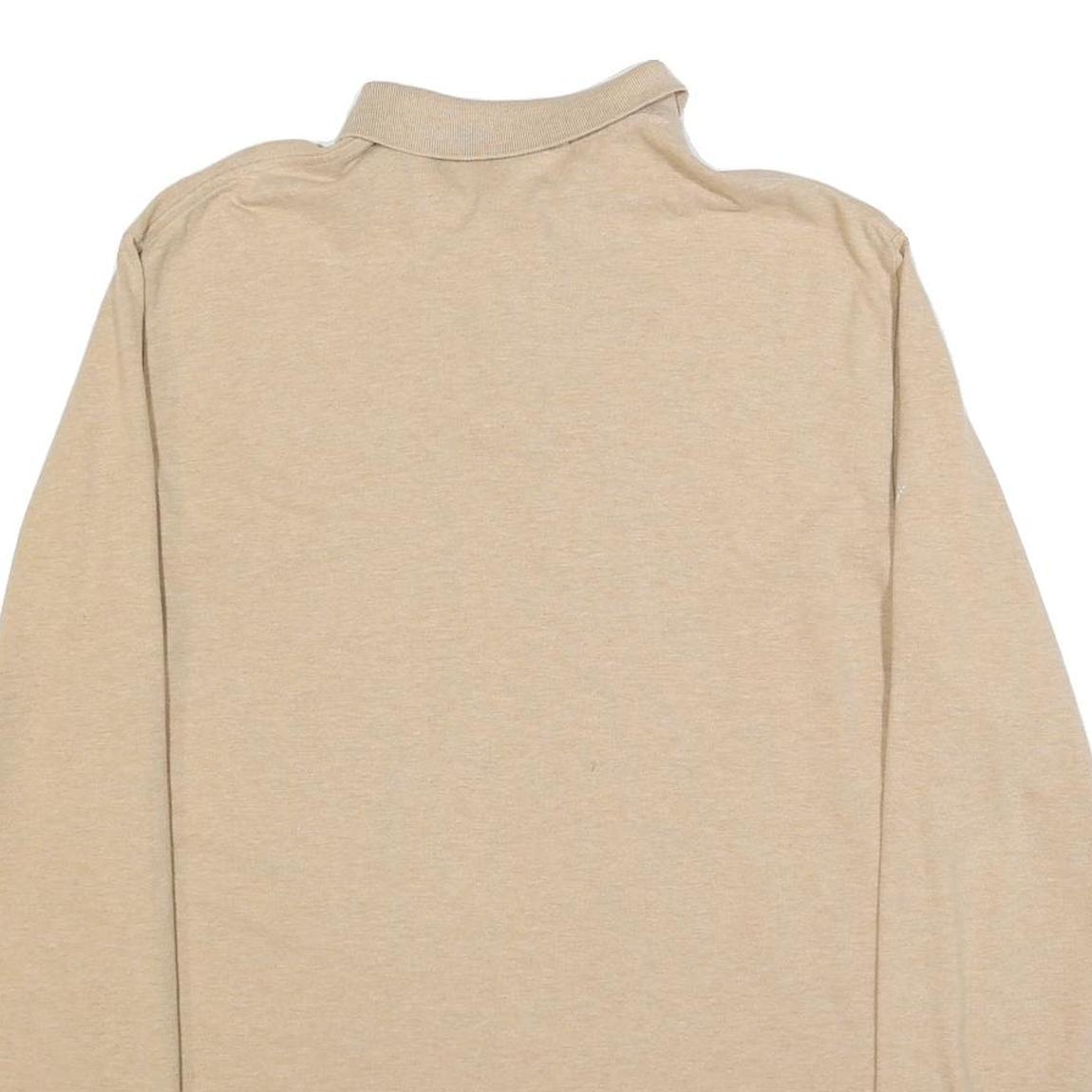 POLO RALPH LAUREN Mens Beige Long Sleeve Plain L Polo Shirt Cotton Blend Classic