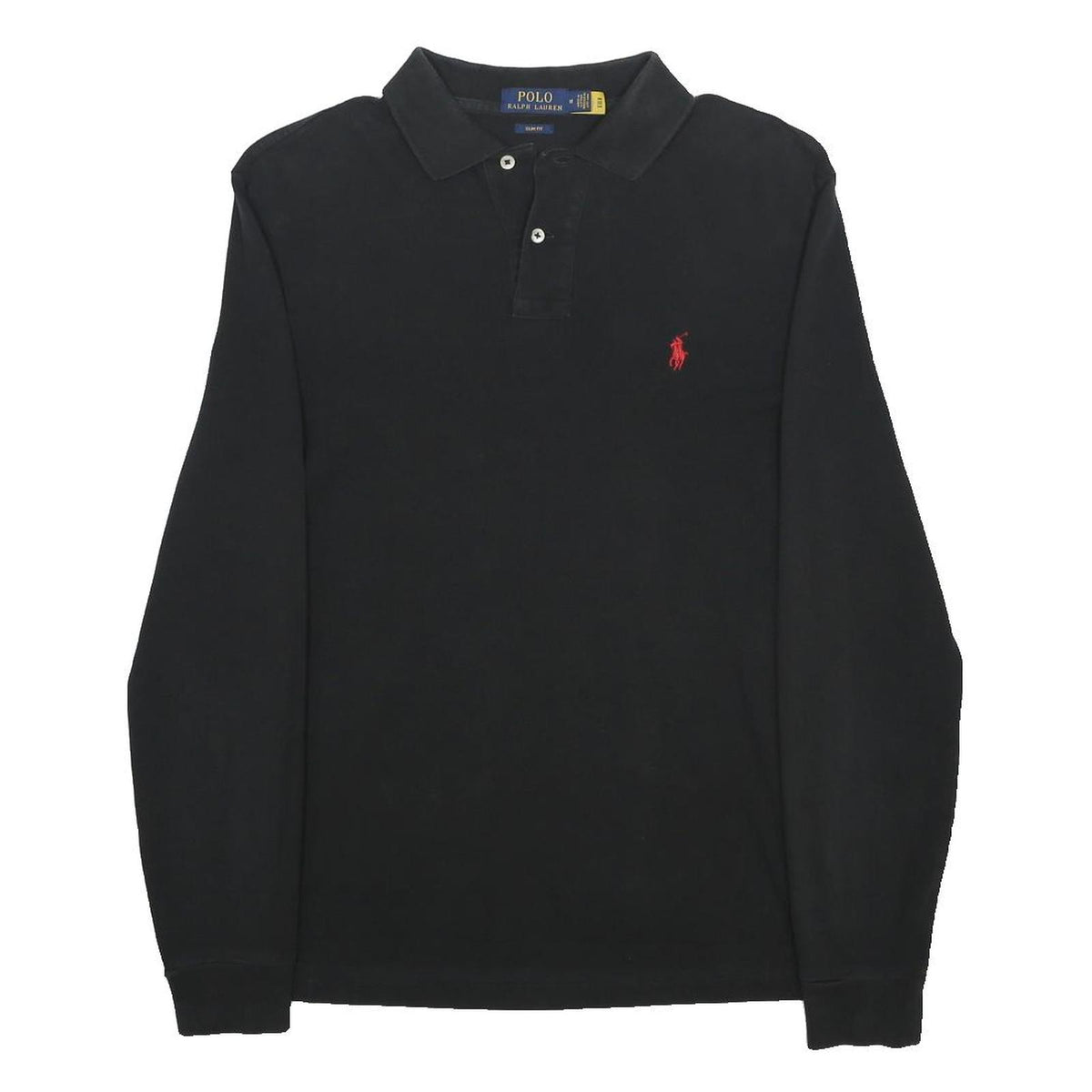 POLO RALPH LAUREN Mens Black Long Sleeve Plain M Cotton Polo Shirt Classic Style