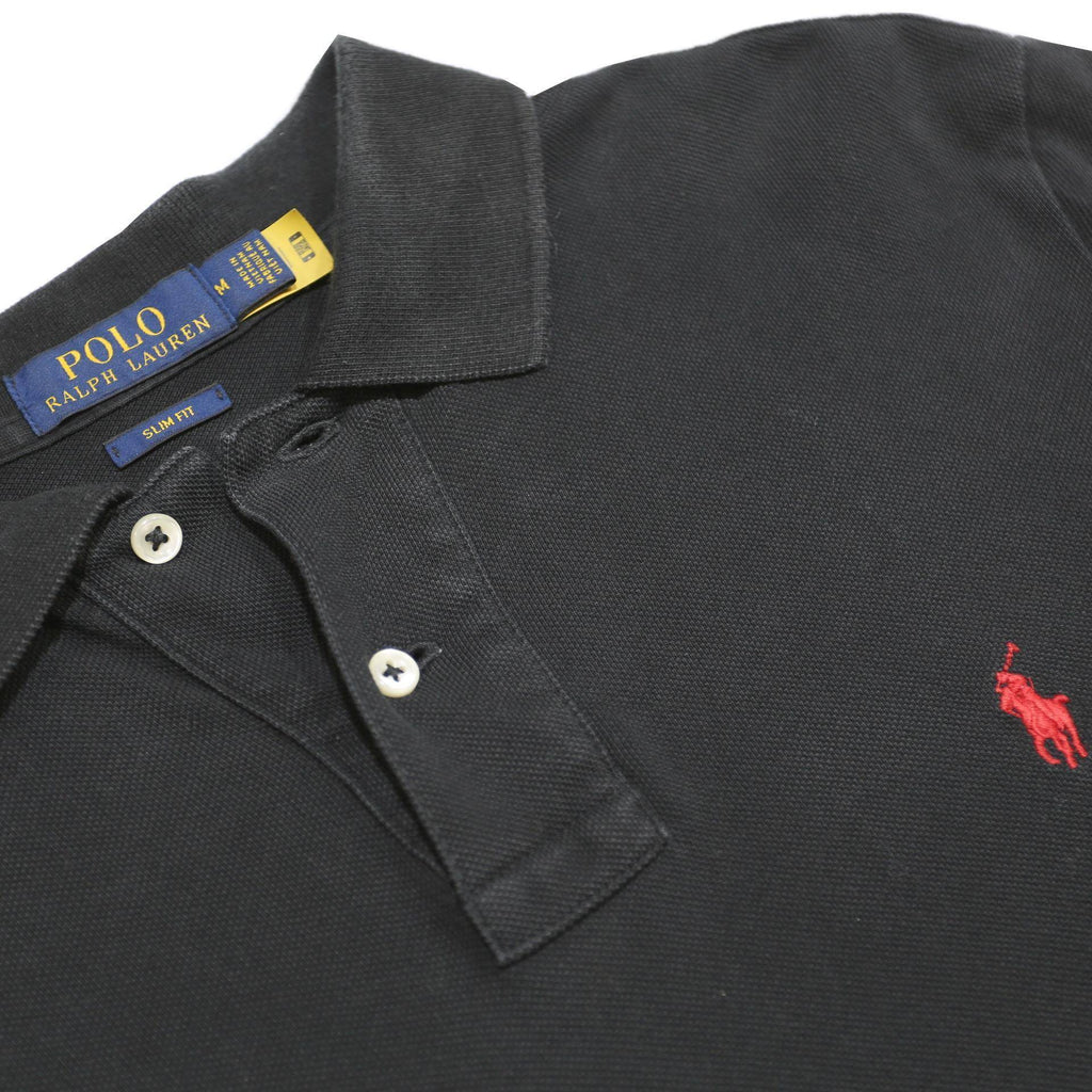 POLO RALPH LAUREN Mens Black Long Sleeve Plain M Cotton Polo Shirt Classic Style