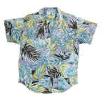 Womens Blue & Green Purple Pattern Shirt M Cotton Relaxed Short Sleeve Button