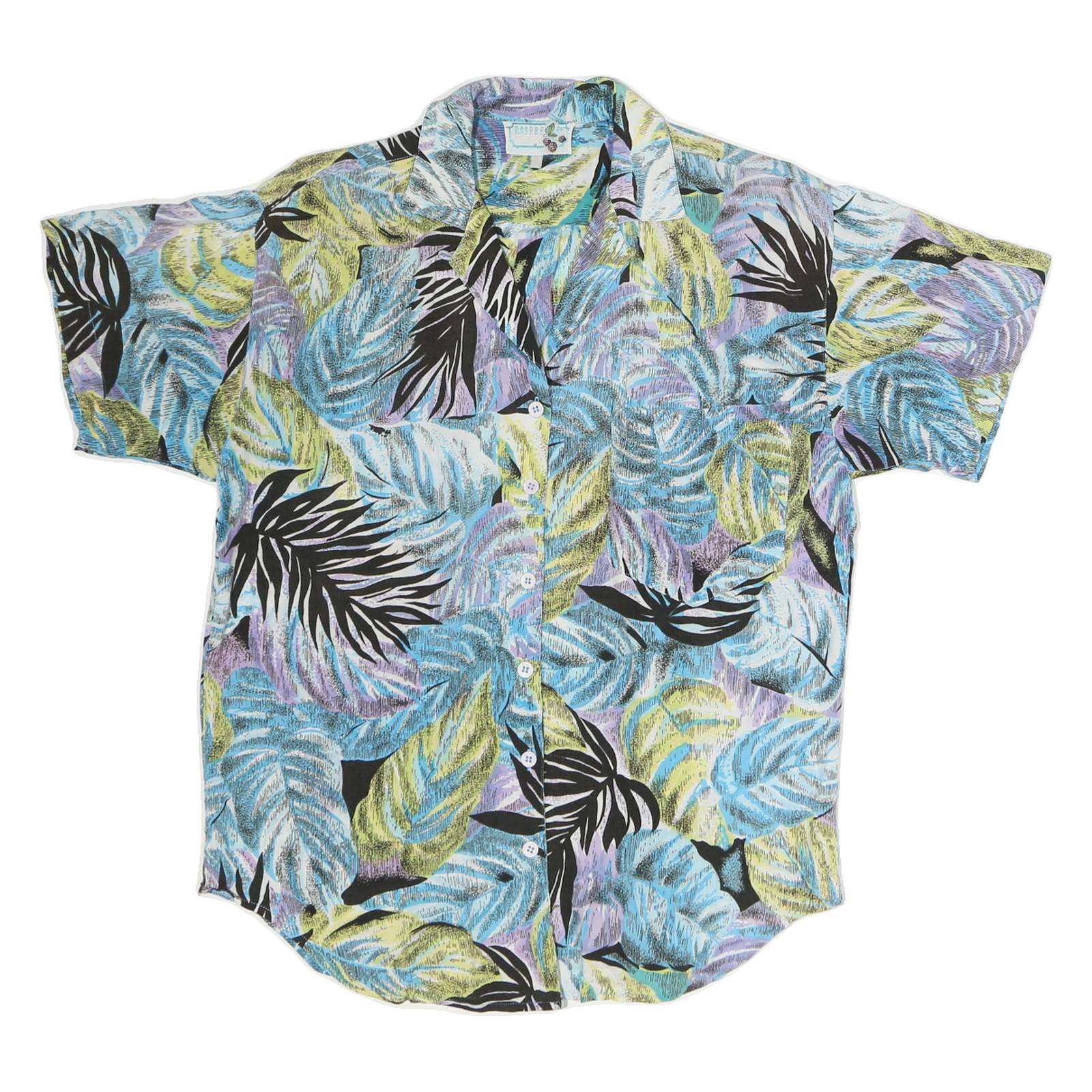 Womens Blue & Green Purple Pattern Shirt M Cotton Relaxed Short Sleeve Button