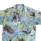Womens Blue & Green Purple Pattern Shirt M Cotton Relaxed Short Sleeve Button