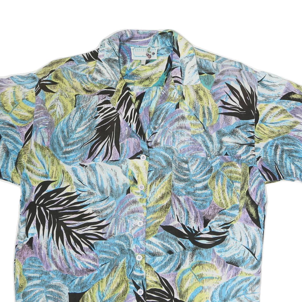 Womens Blue & Green Purple Pattern Shirt M Cotton Relaxed Short Sleeve Button