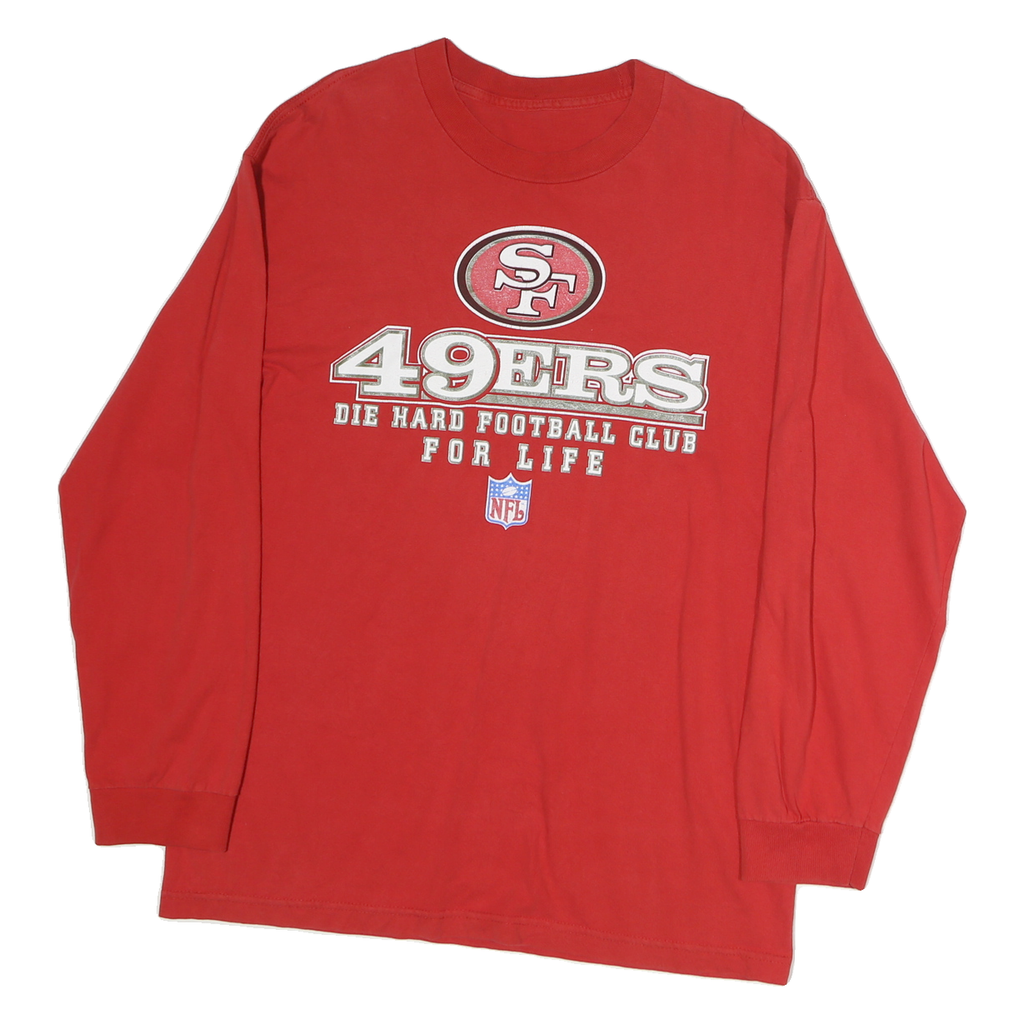 Mens Red Football Club Graphic Long Sleeve Crew Neck Cotton T-Shirt L