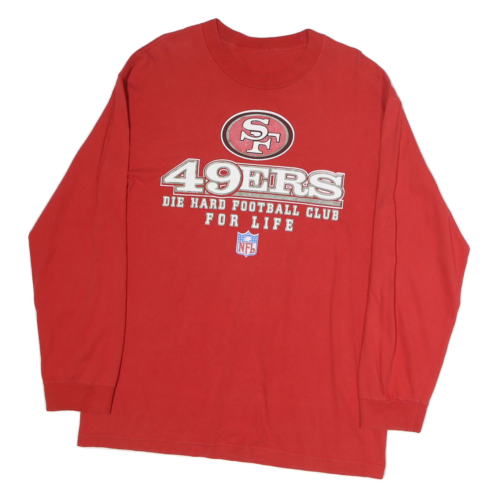 Mens Red Football Club Graphic Long Sleeve Crew Neck Cotton T-Shirt L